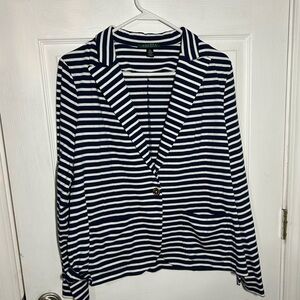 Lauren Ralph Lauren LRL Navy Striped Cotton Blazer Size XL Gold Button Details